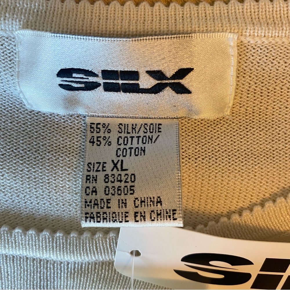 SILX Sweater Top White Silk Blend Long Sleeve Top Stretch Crewneck Pullover XL - Picture 2 of 9